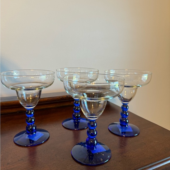 MCM LIBBEY METROPOLIS BLUE MARGARITA GLASSES STEMWARE - SET OF 4. NEW WITH TAGS - Picture 2 of 11